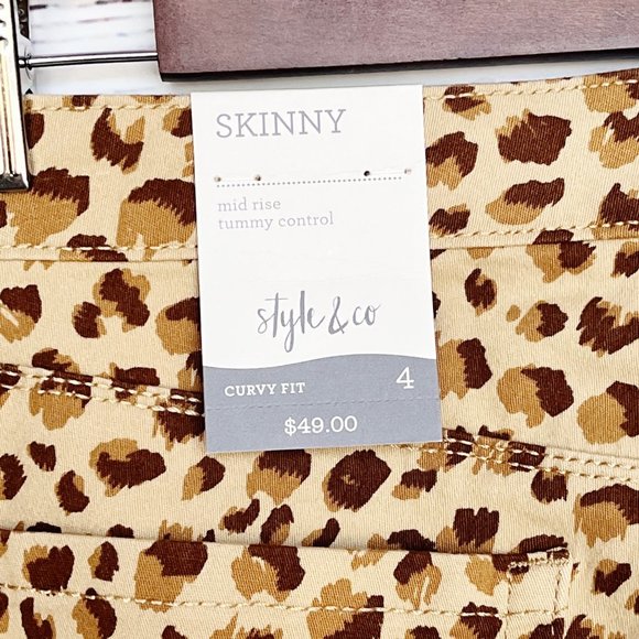 NWT Style & Co Skinny Curvy Fit Mid Rise Tummy Control Animal Print Jeans Size 4 - Picture 7 of 11
